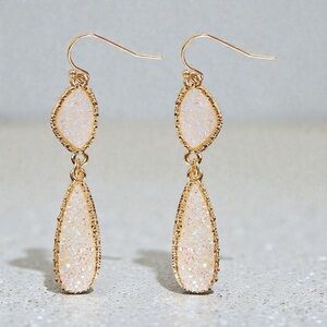 Gold Tone Simulated Druzy Double Drop Dangle Earrings